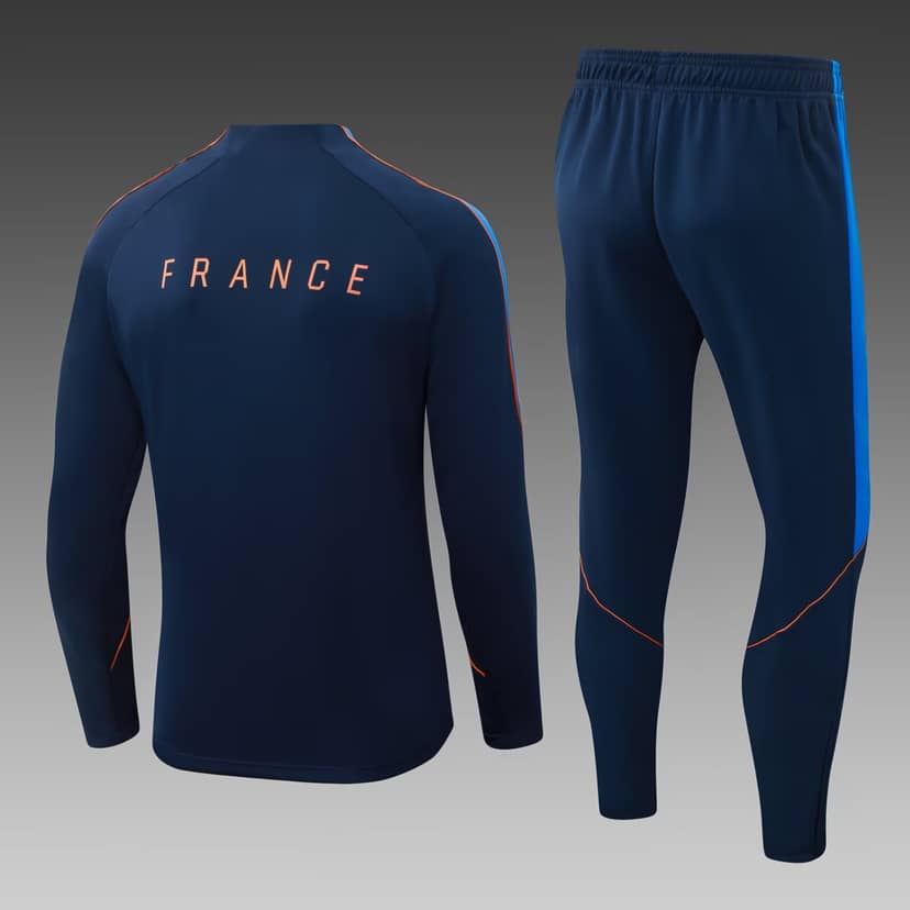 2026 France Half-Pull Training Suit Royal Blue Shirt Set--1