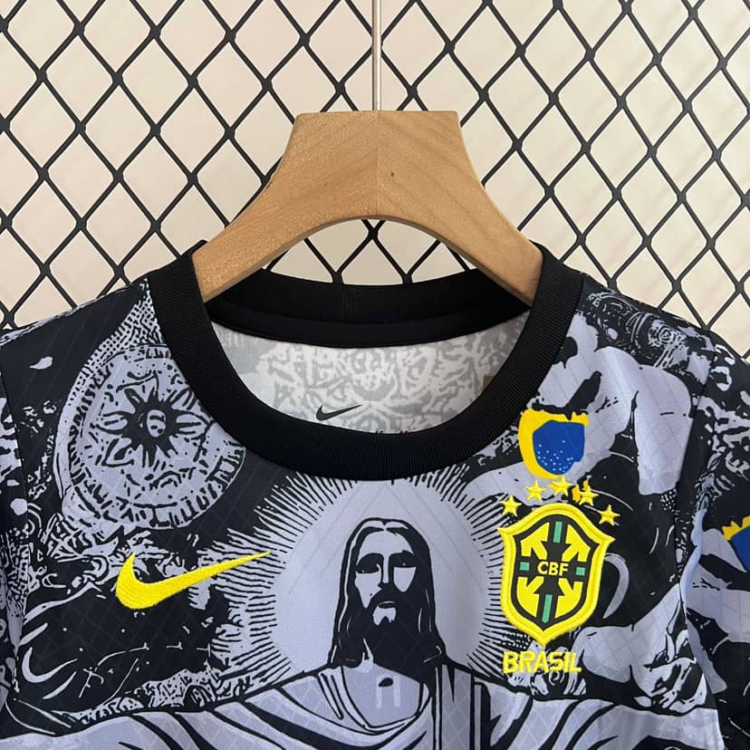 Conjunto Brasil Edição Especial Jesus 2024 Preto e Cinzento Criança--2