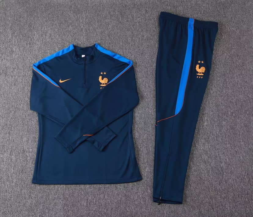 2026 France Half-Pull Training Suit Royal Blue Shirt Set--6