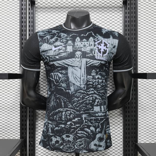 Camiseta Brasil 2026 Edición Especial Jesus Versión Jugador Negra