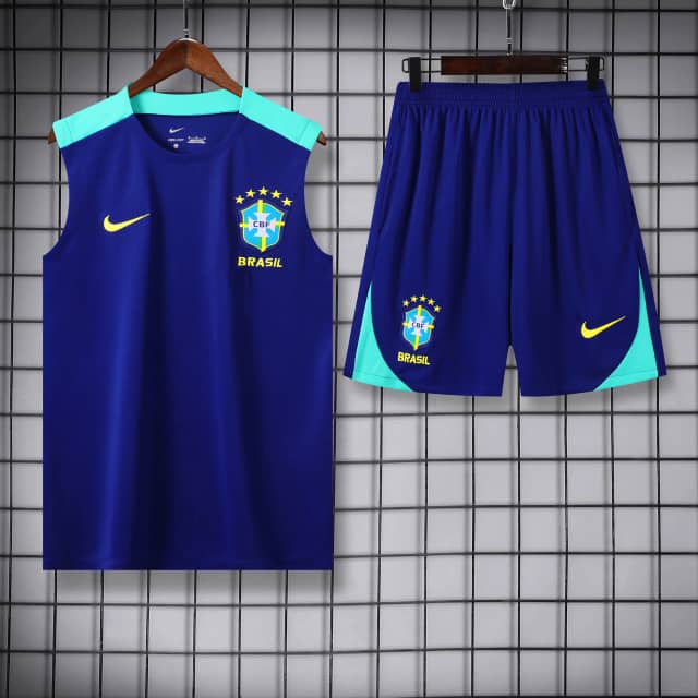 2024 Brazil Sleeveless Training Wear Set Blue Shirt