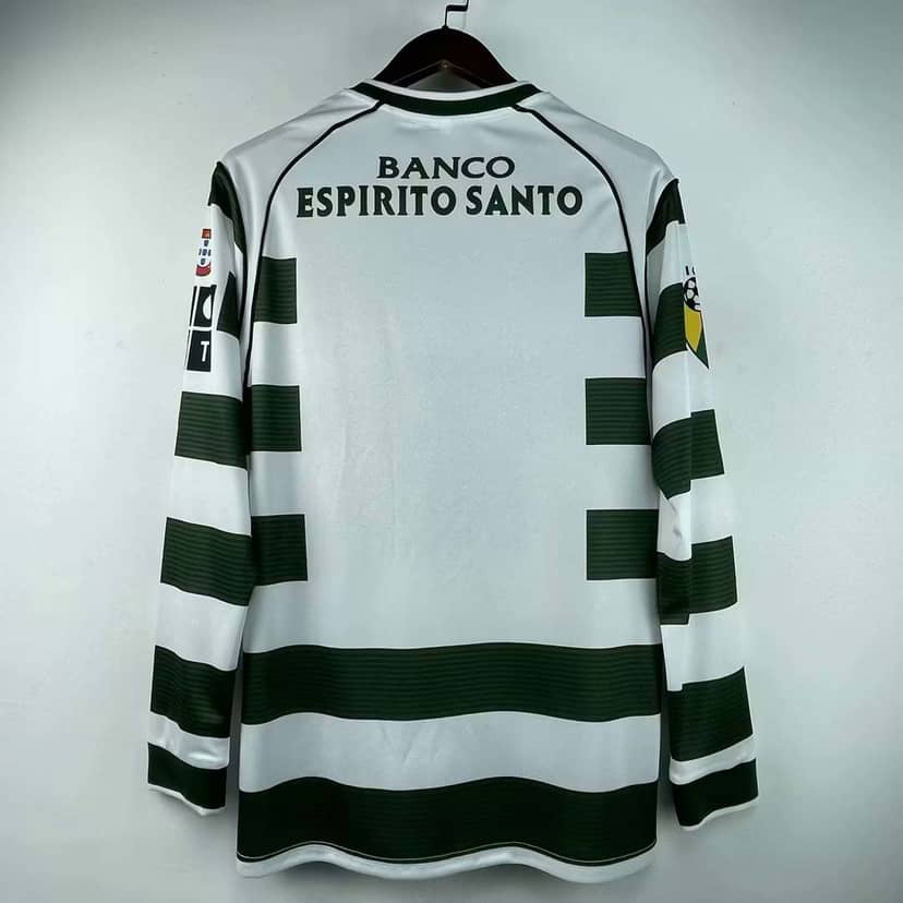 Koszulka Retro Sportingu Lizbona domowa 2002/03 z długim rękawem--1