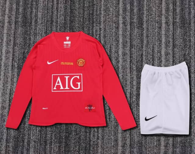2007/2008 Retro Long Sleeve Manchester United Home Shirt Kids Size