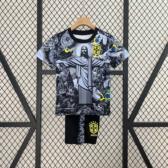 Camiseta Brasil Edición Especial Jesus 2024 Negra y Gris Niño