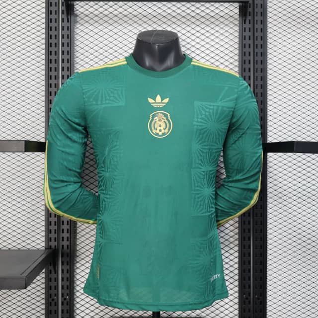 Camiseta México Versión Copa Oro 2025 Versión Jugador Manga Larga Verde