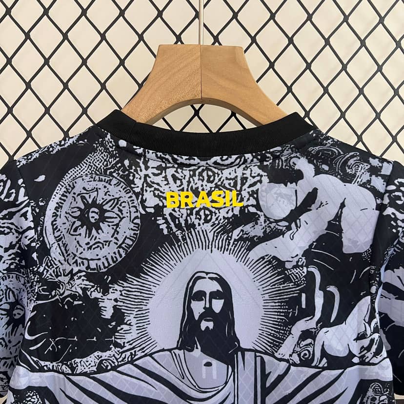 Conjunto Brasil Edição Especial Jesus 2024 Preto e Cinzento Criança--3