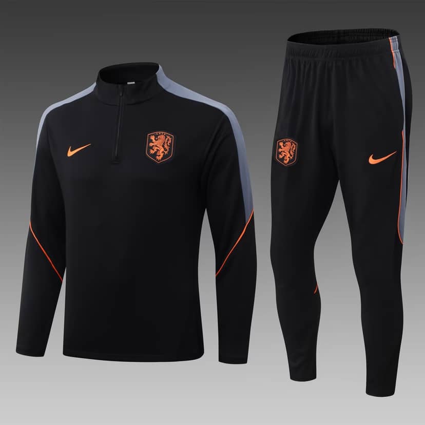 2026 Netherlands Half-Pull Training Suit Black Shirt Set
