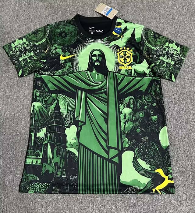 Camiseta Brasil Edición Especial Jesus 2025 Negra y Verde