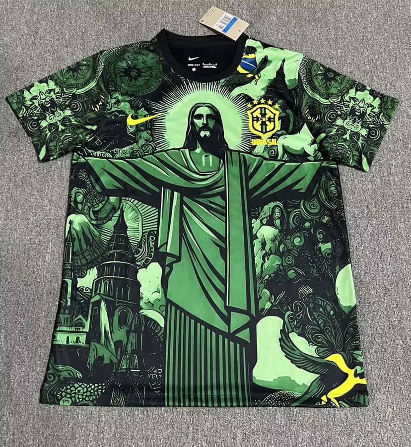Camiseta Brasil Edición Especial Jesus 2025 Negra y Verde