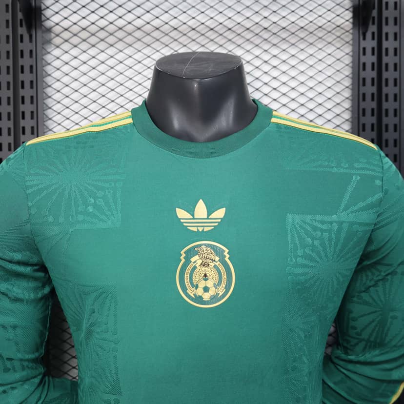 2025 Long Sleeve Player Version Mexico National Gold cup Version Green Shirt--3