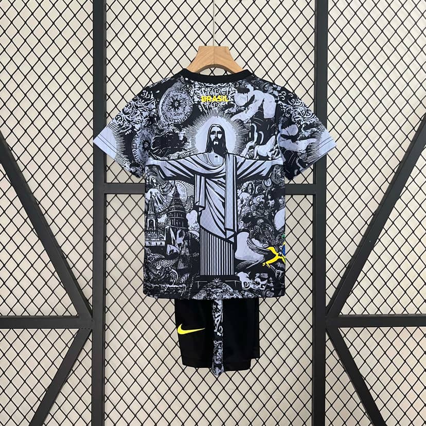 Conjunto Brasil Edição Especial Jesus 2024 Preto e Cinzento Criança--1
