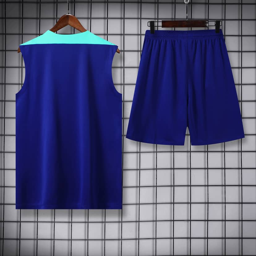 2024 Brazil Sleeveless Training Wear Set Blue Shirt--1