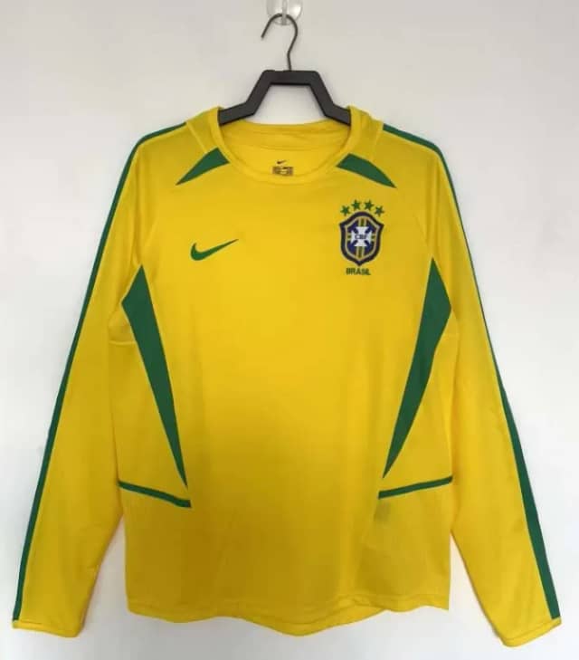 Koszulka Retro Brazylii domowa 2002 z długim rękawem