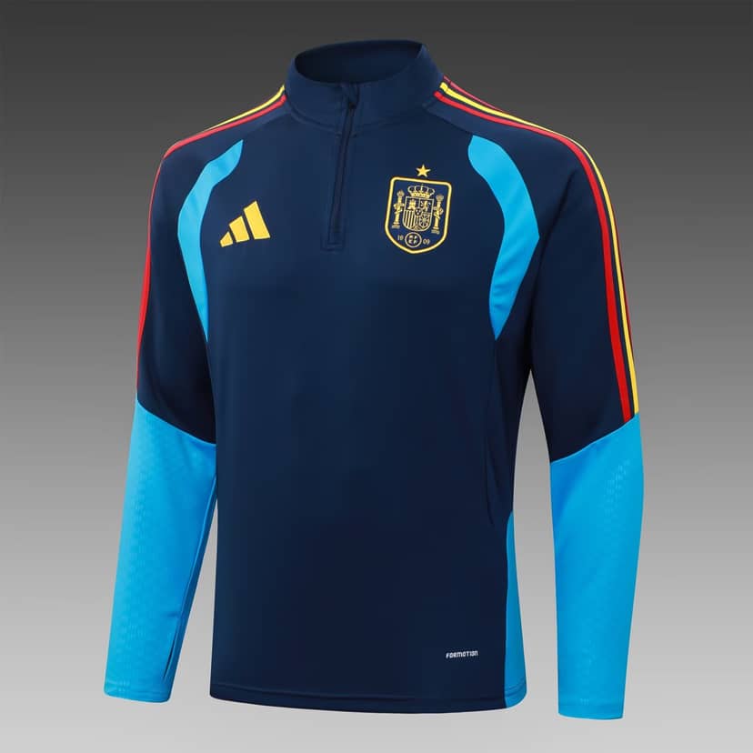 2026 Spain Half-Pull Training Suit Royal Blue Set Shirt--2
